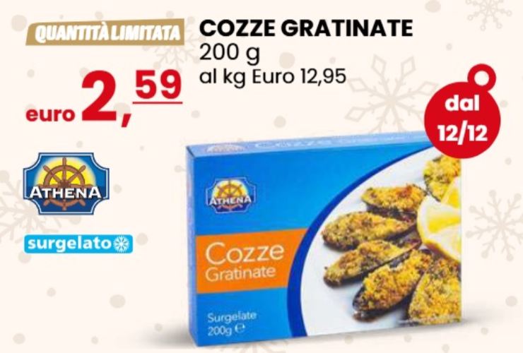 Cozze gratinate in offerta a partite dal 12_12 - fonte volantino Eurospin - LaGazzettadelSerchio.it